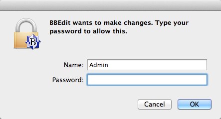 BBEdit authorization prompt