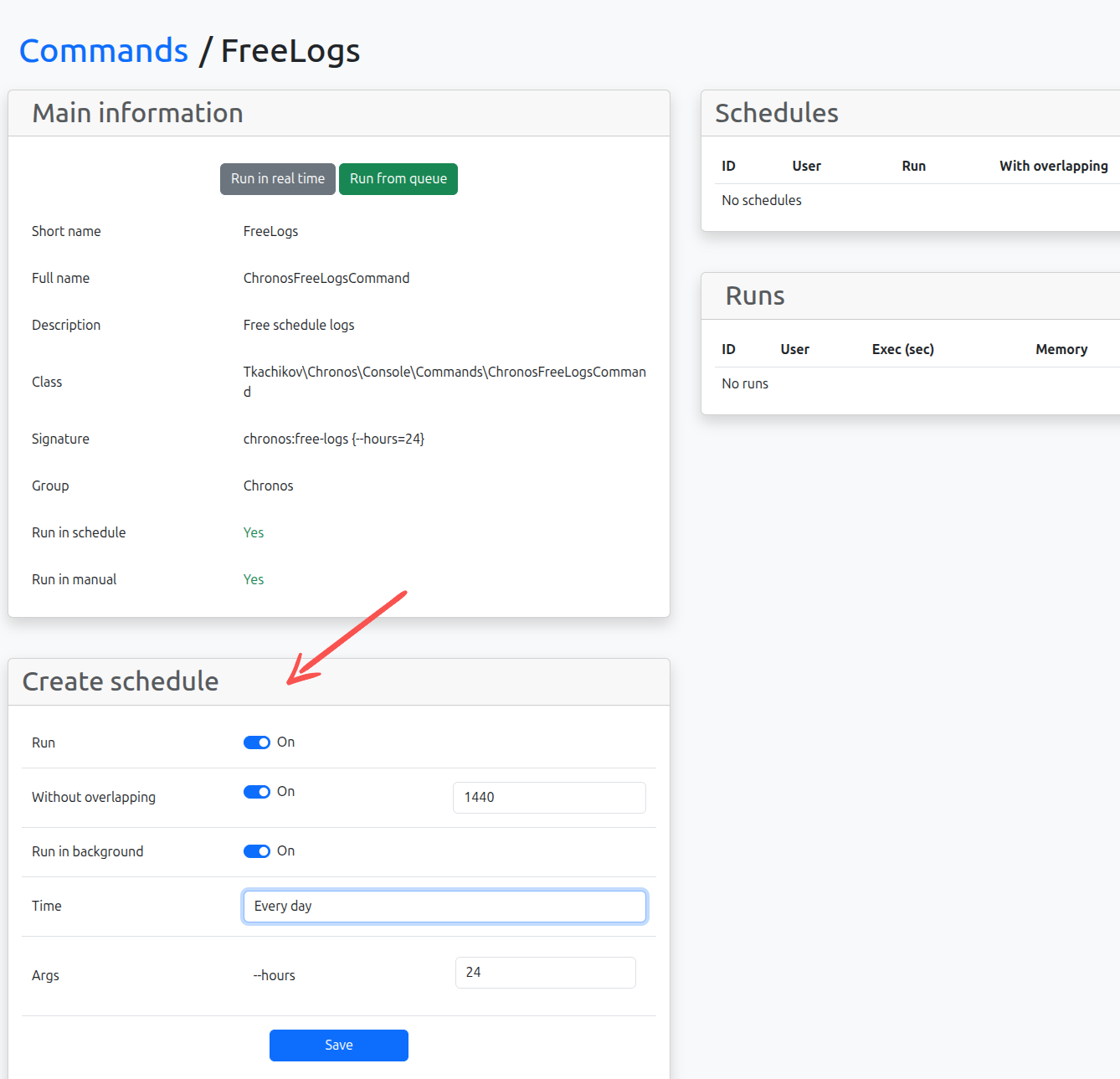 Create schedule