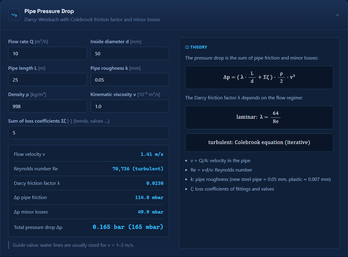 EngiCalc pressure drop calculator