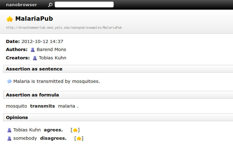 Screenshot of nanopub page