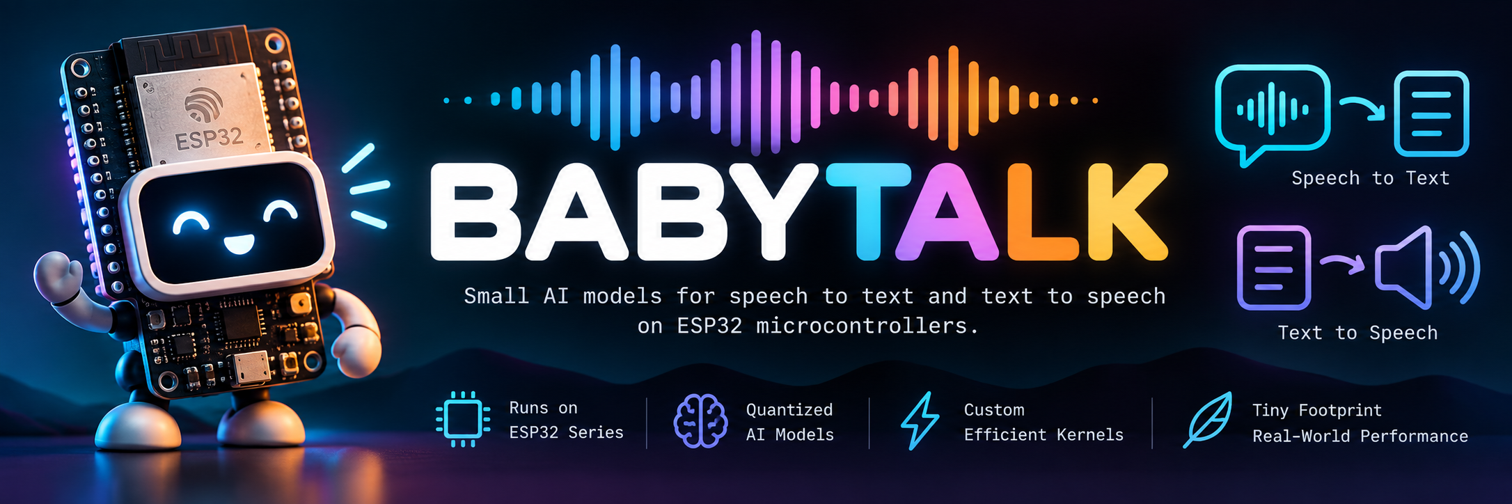 BabyTalk: small AI models for speech to text and text to speech on ESP32 microcontrollers