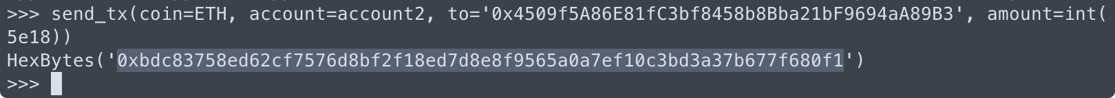 Sending ETH over the testate in the terminal