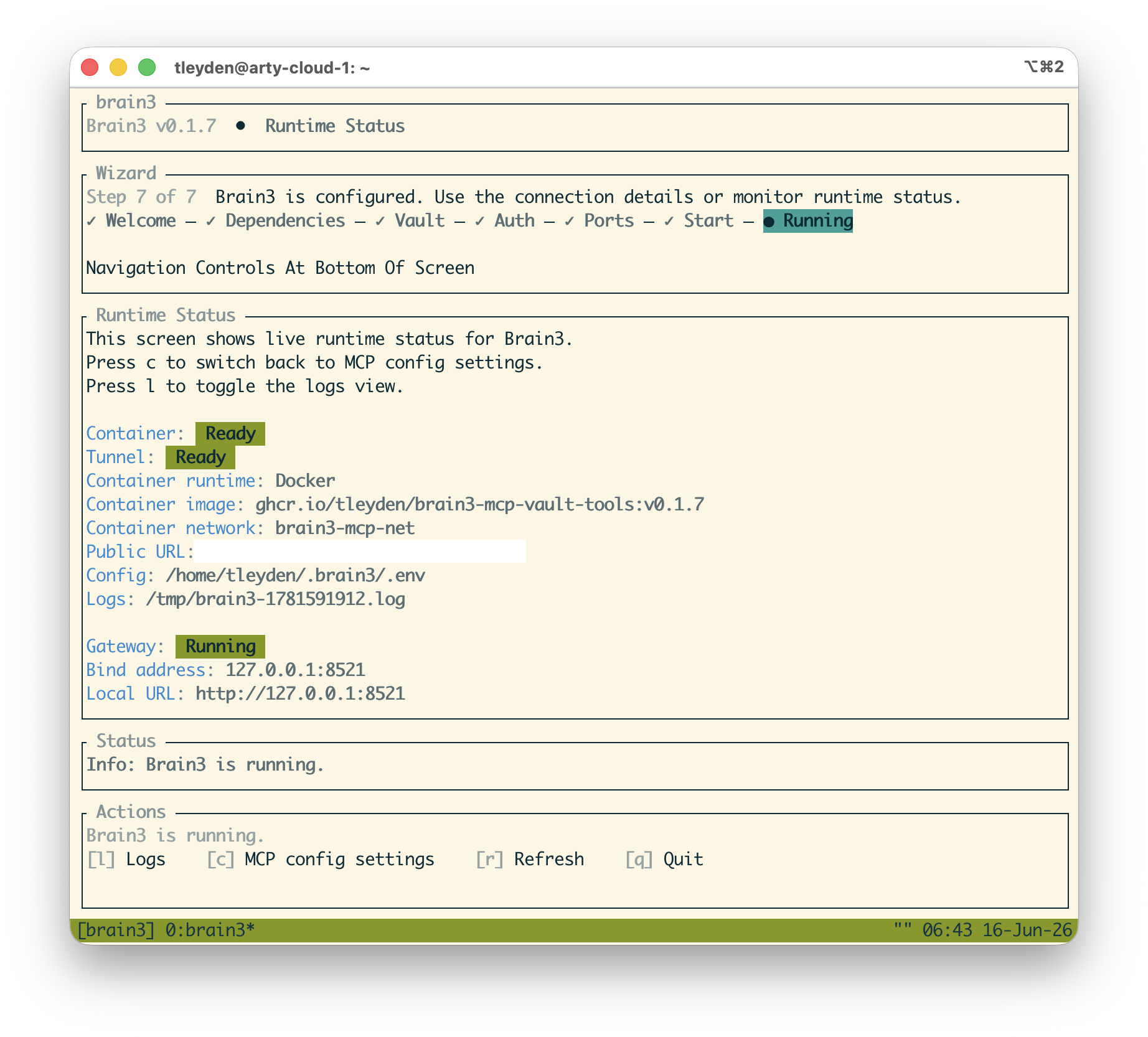 Brain3 admin terminal UI screenshot