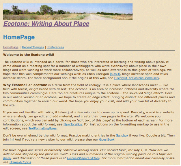 Screenshot of Ecotone Homepage