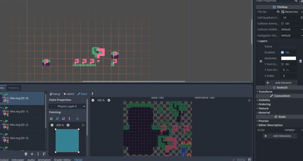 A screenshot showing that tilemaps in Godot 4 RC2 are not well preserved when imported from Godot 3