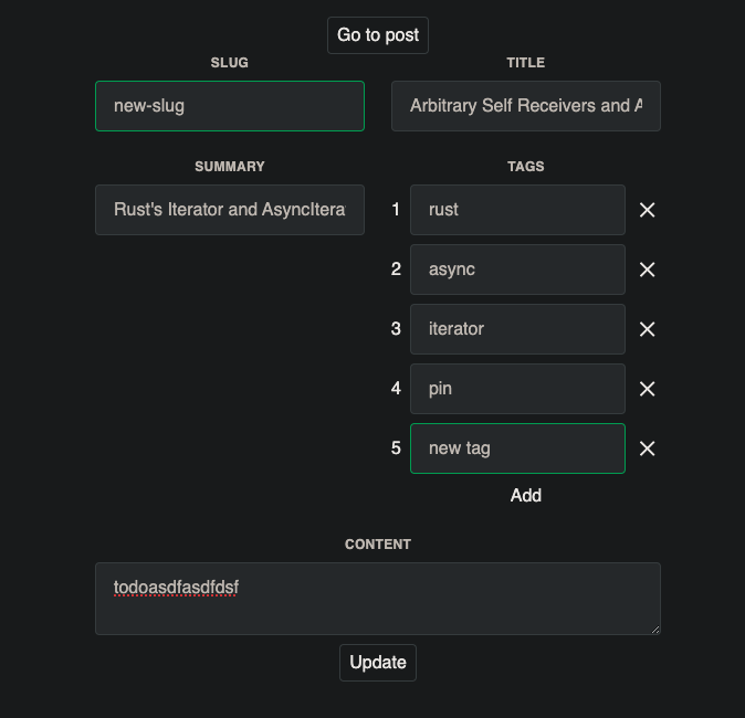 Update blog post UI - Filling out form