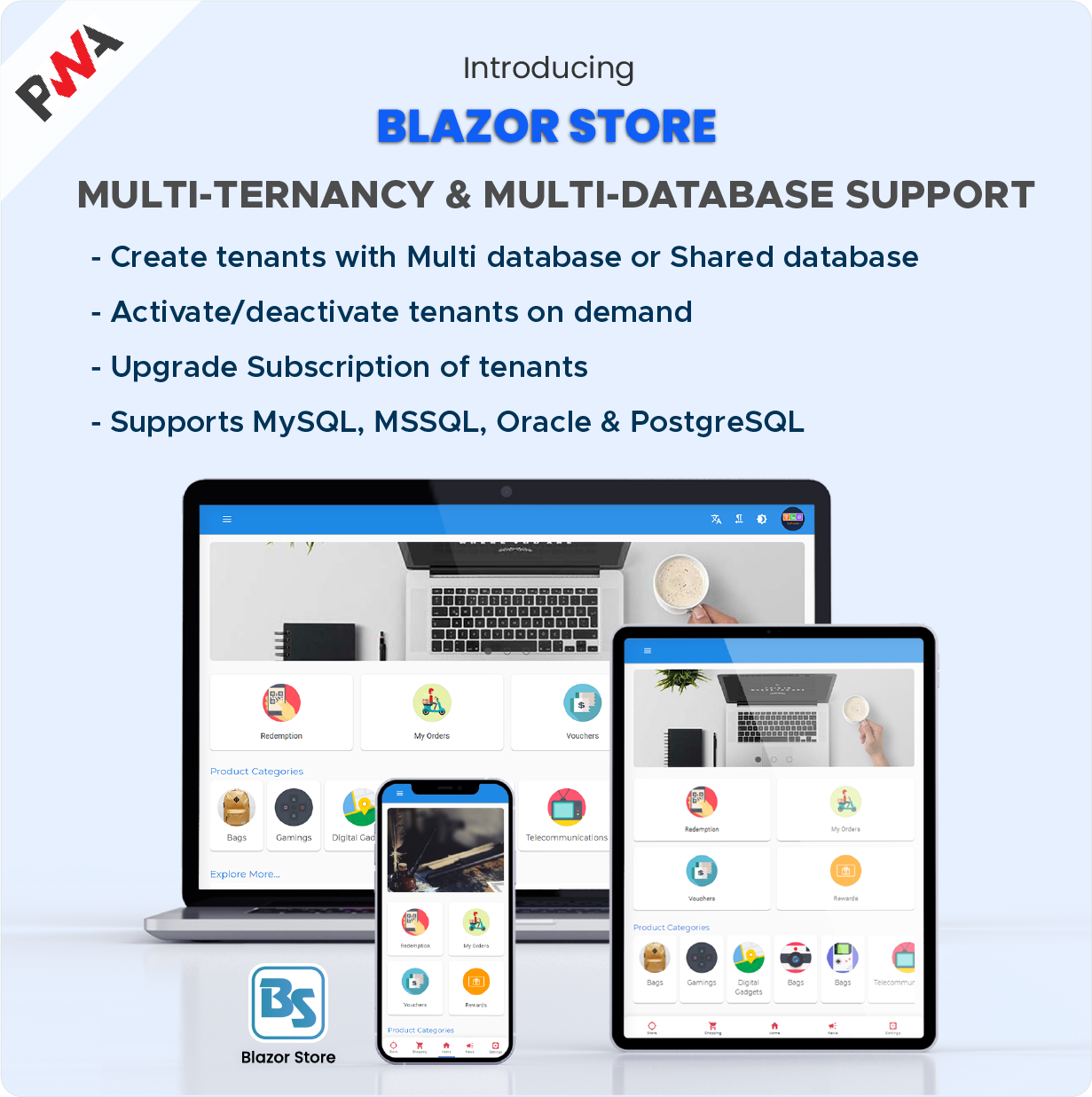 BlazorStore Pro - Mobile PWA and Site Templates Multi-ternant + Multi Database - 1