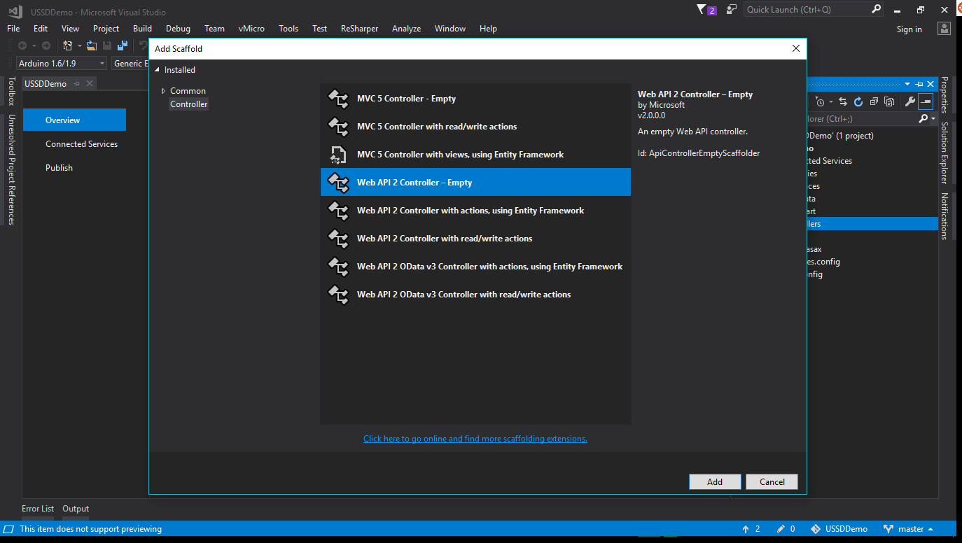 Select Web API 2 Empty Controller