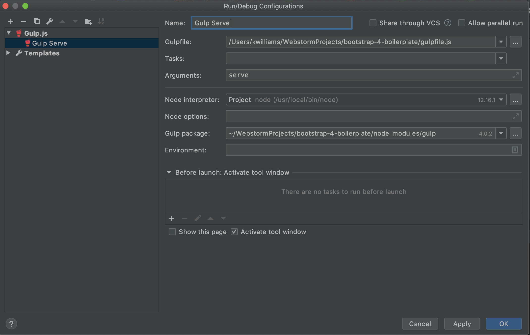 WebStorm Gulp Config