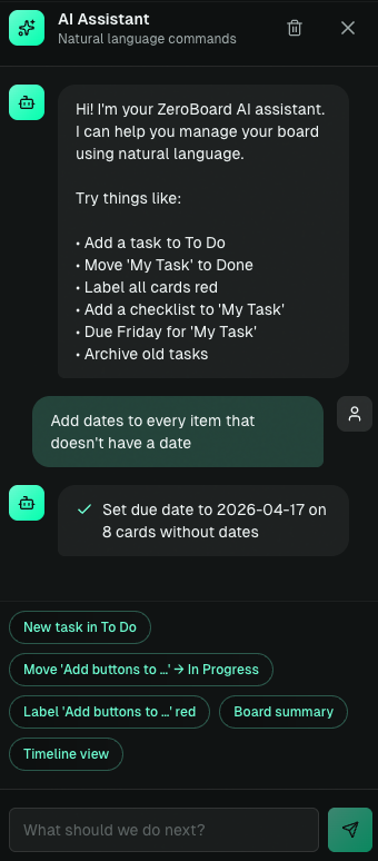 AI assistant creating and organizing cards from natural language