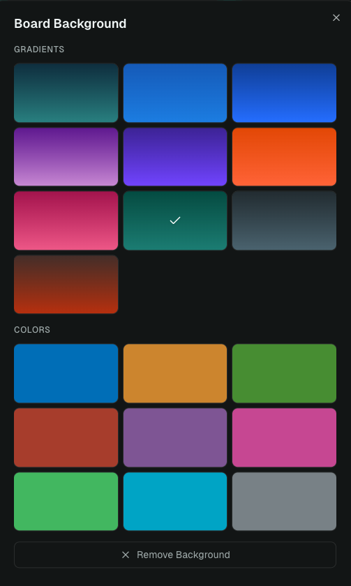 Choose a gradient or solid board background