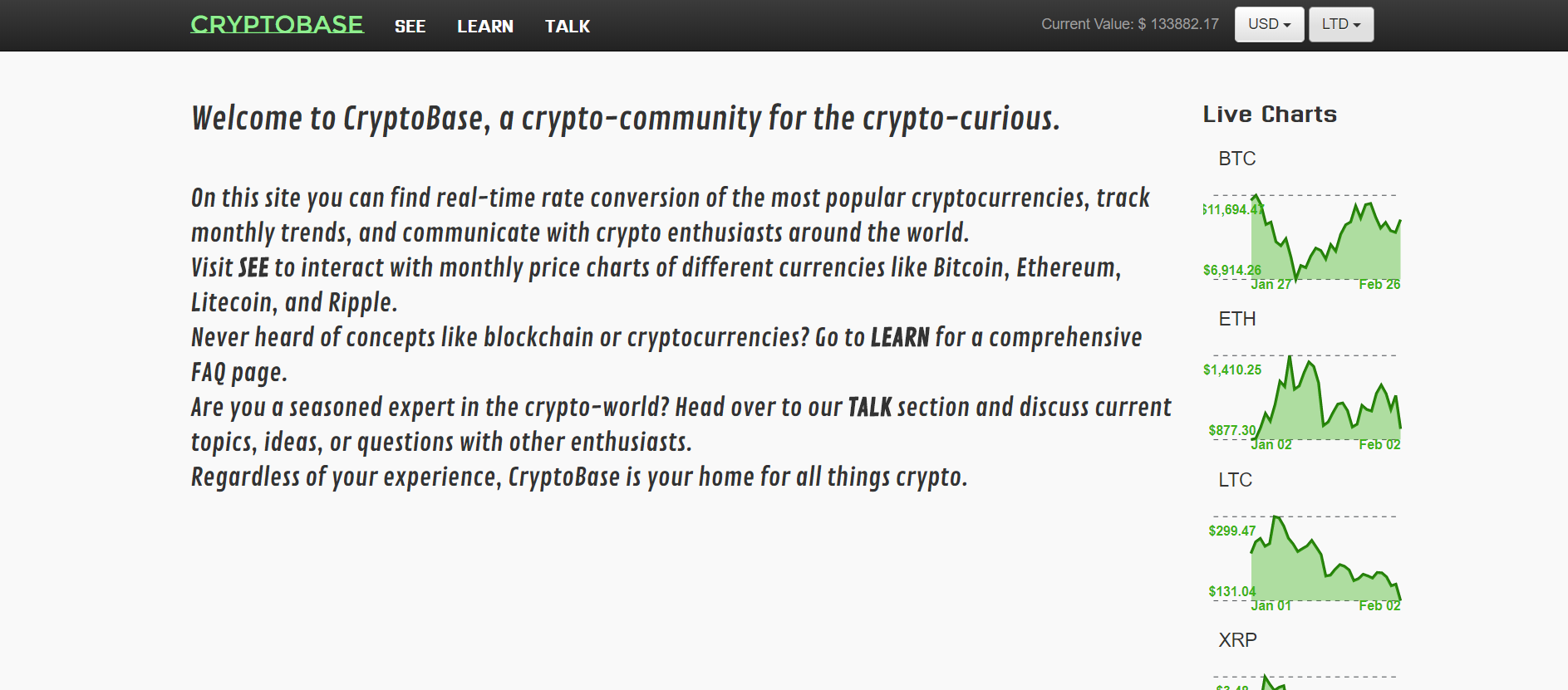 GitHub - tmiess/CryptoBase: Created with React.JS, CryptoBase is an online  crypto-community for experts and novices alike. Users can discuss latest  technologies and trends, learn the basics of blockchain, and interact with  live