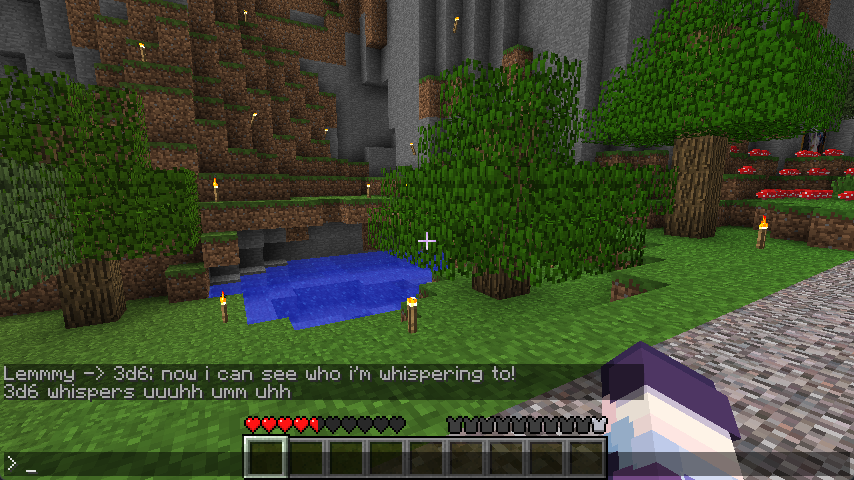 Screenshot of Minecraft Beta 1.7.3 with Good Command Fixes installed on the server. The player runs /tell and their message is visible in the chat.