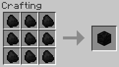 Recipe for Coal Block, which requires 9 coal in a square pattern, and crafts 1 coal block.