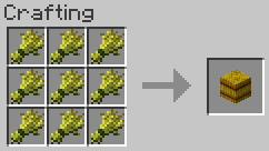 Recipe for Hay Bale, which requires 9 wheat in a square pattern, and crafts 1 hay bale.