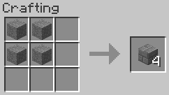 Recipe for Stone Bricks, which requires 4 stone in a square pattern, and crafts 4 stone bricks.