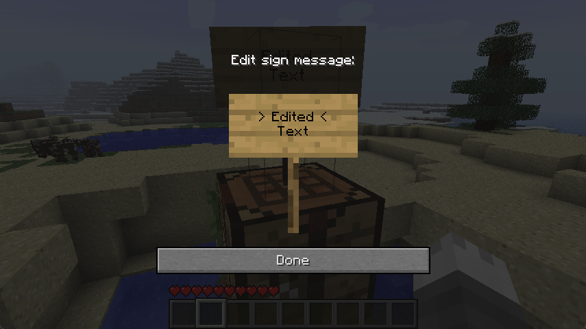 Screenshot of Minecraft 1.7.3 with the player editing a sign.