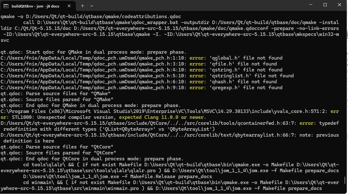 使用clang10.0动态库构建文档时报错