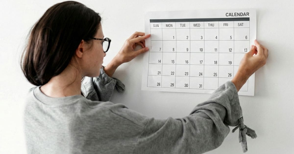 カレンダーと新いスタートラインを検討する女性 カレンダーと新いスタートラインを検討する女性