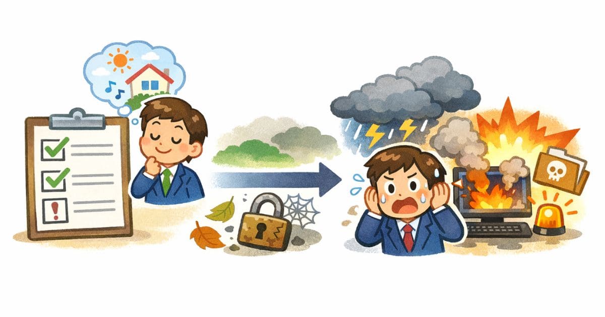 チェックリストが「対策済みか否か」だけを見て安心して、条件が変わった後でインシデントが発生