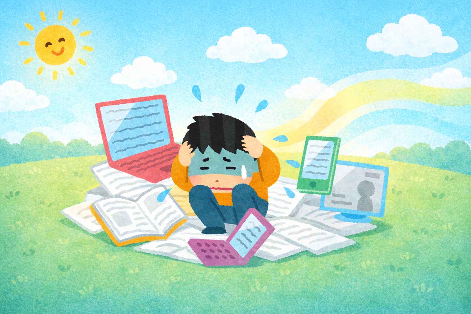 確認事項が多すぎて疲れている男性 確認事項が多すぎて疲れている男性