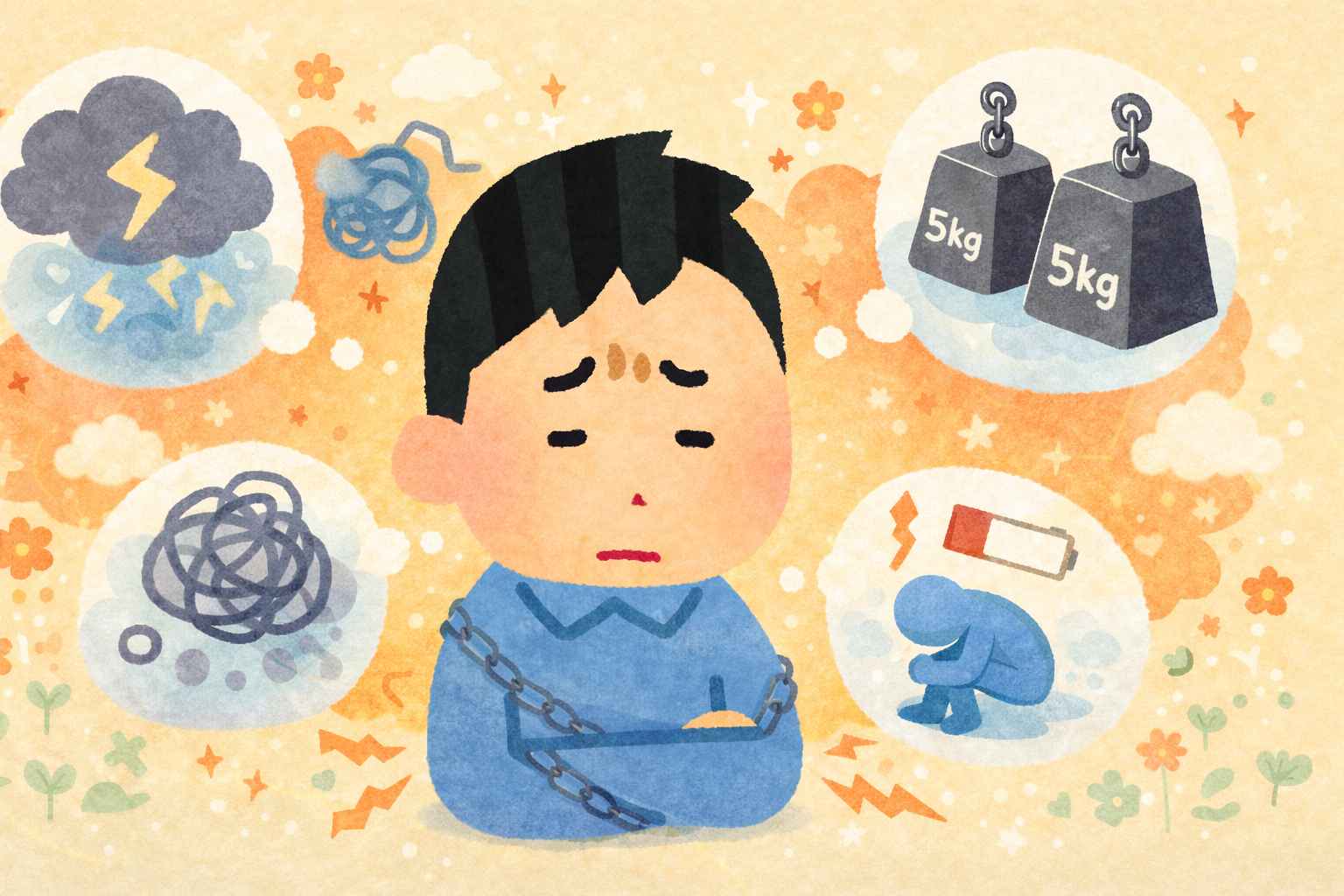 内的な負荷を感じている男性