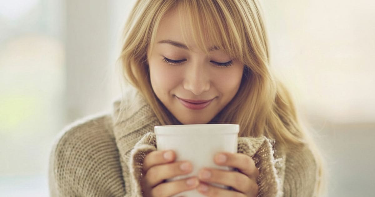 ホットミルクを飲む女性 ホットミルクを飲む女性
