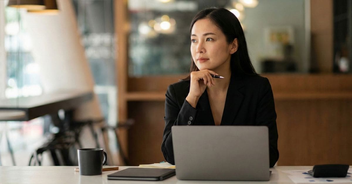 オフィスで深く考え込む女性