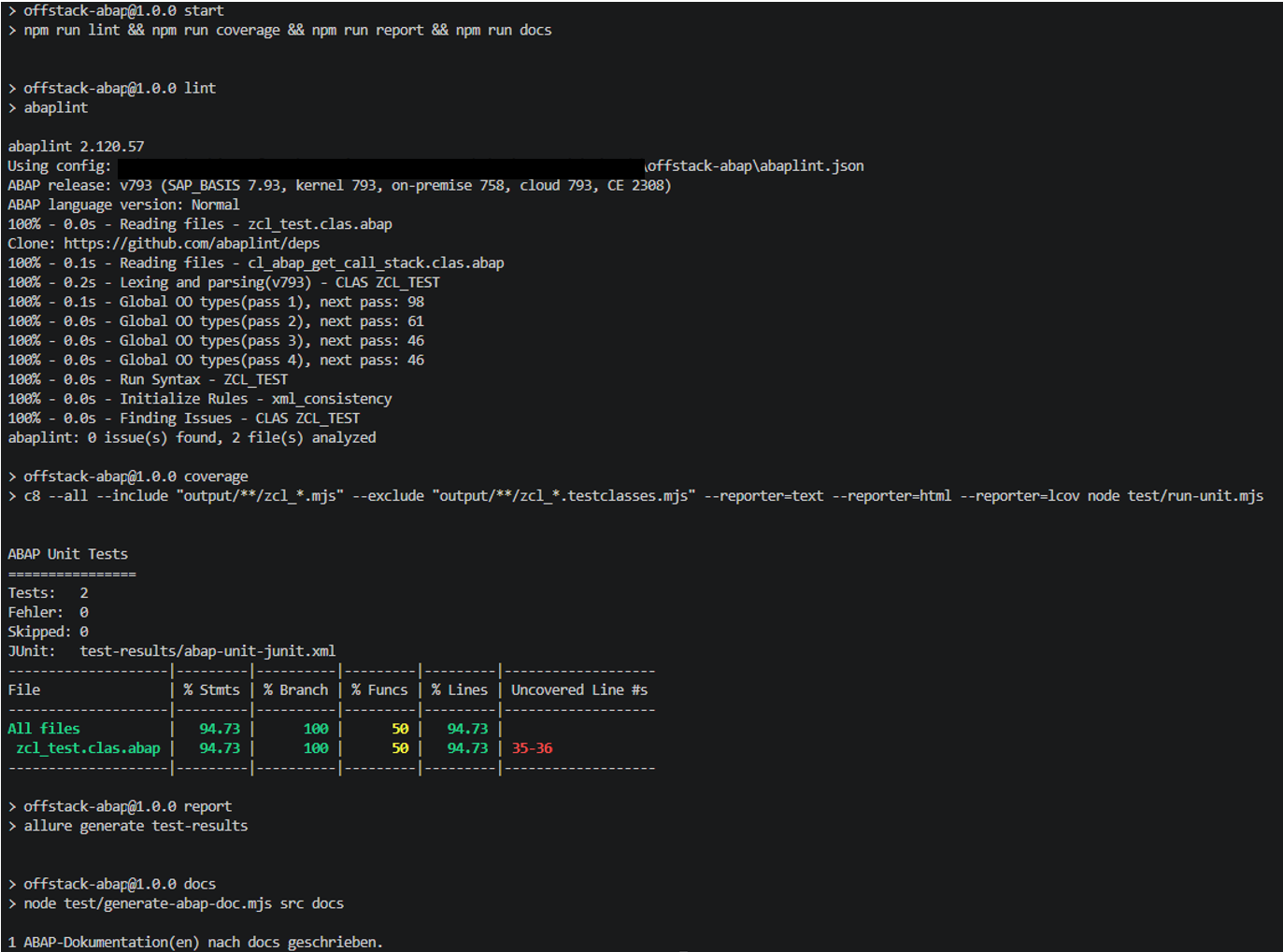 npm start output