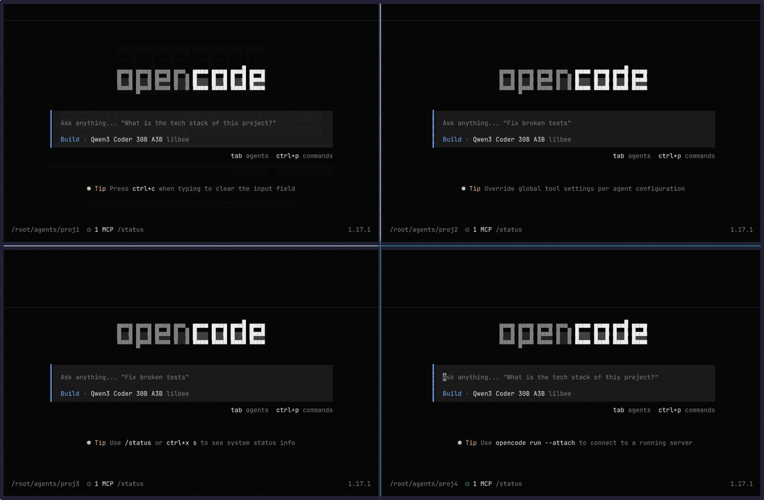 four agents at once on Qwen3 Coder 30B A3B, each fixing, refactoring or searching through lilbee