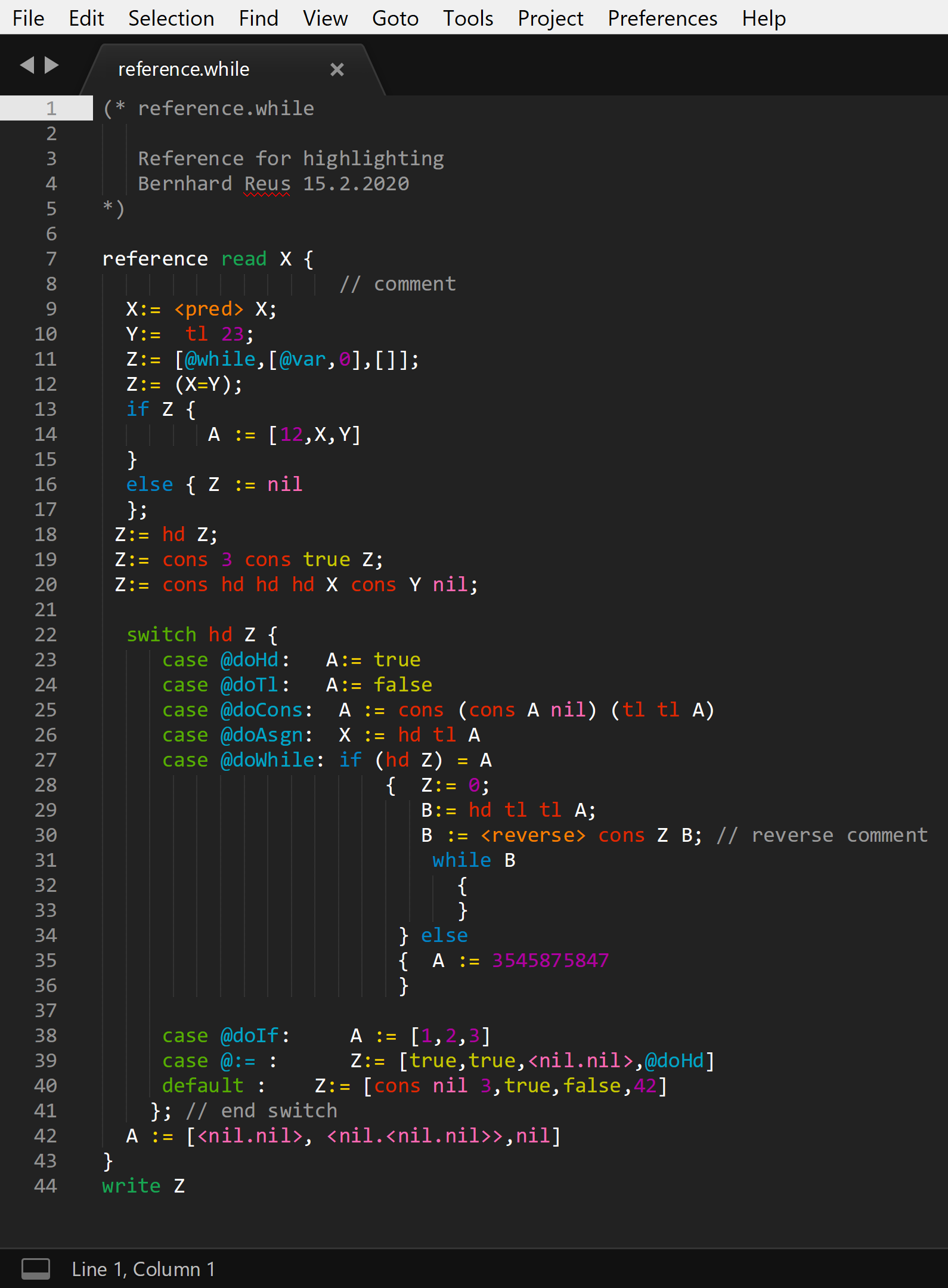 Syntax highlighter preview.