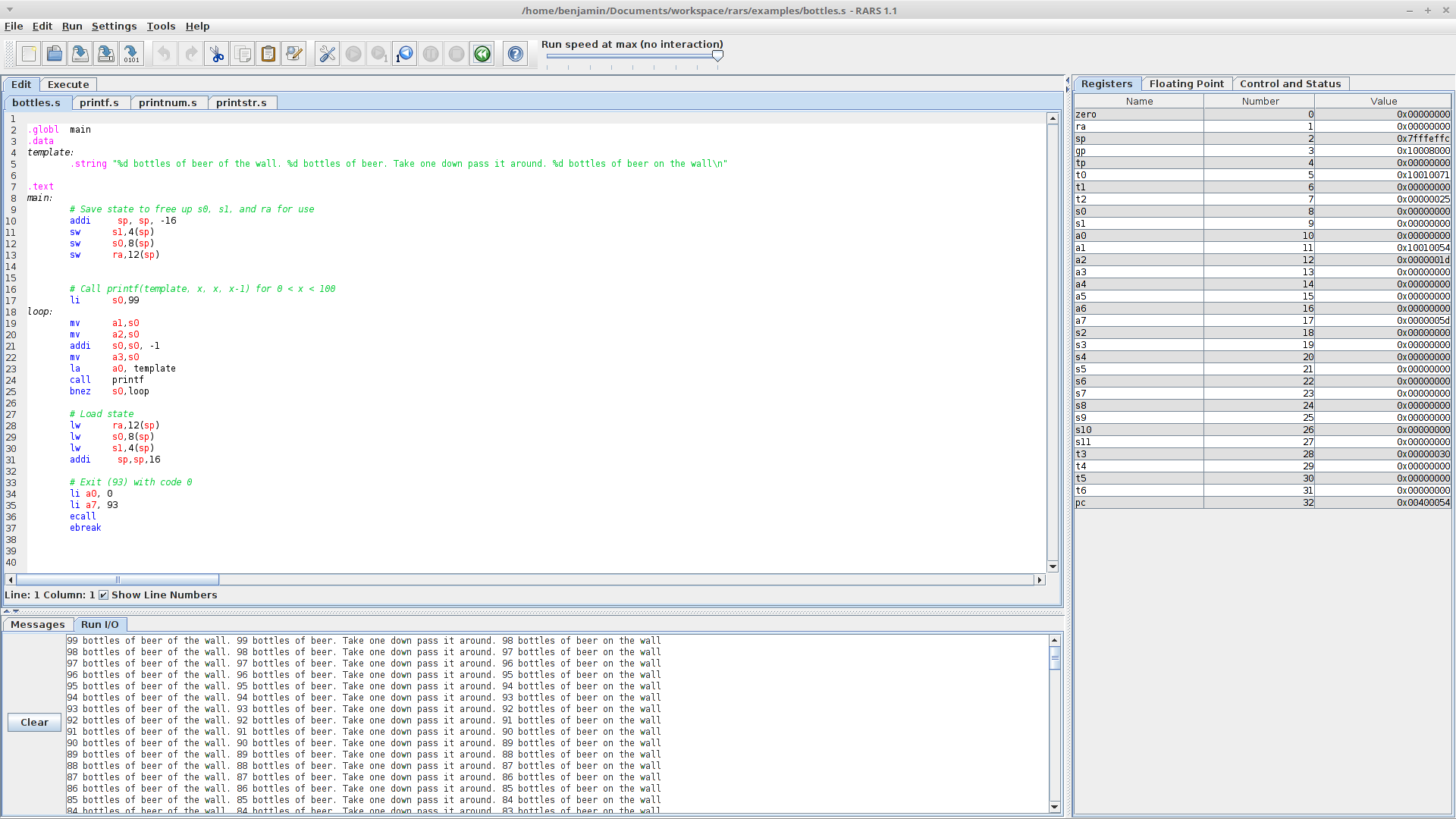 Screenshot of sample program