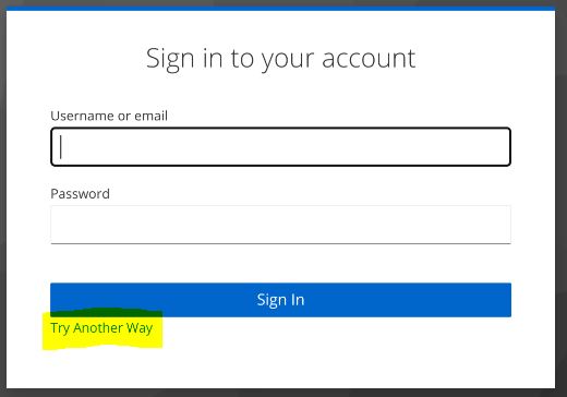 Sign in to your account dialog with "try another way" link