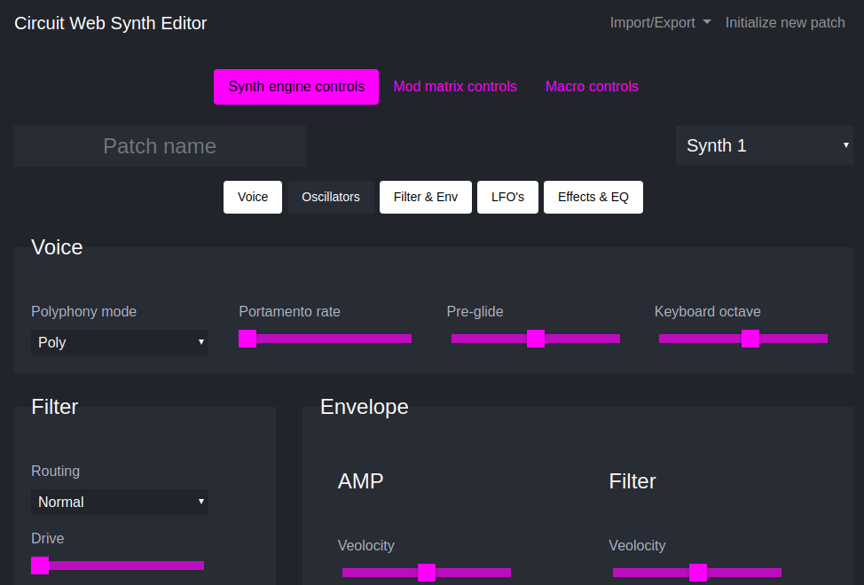 PrintScreen of Circuit Web Synth Editor