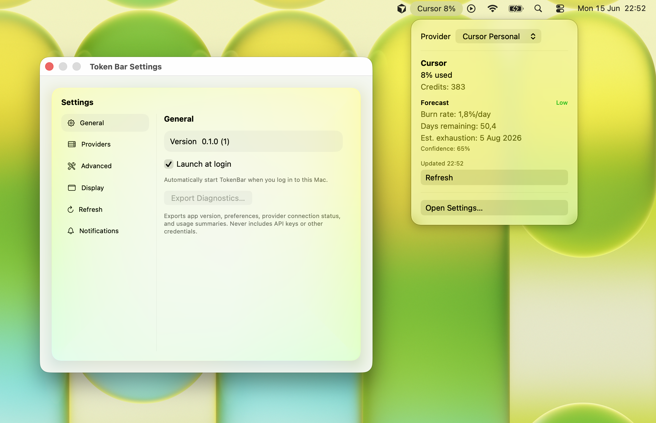 Token Bar screenshot
