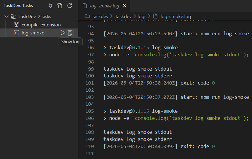 Task log open beside the sidebar