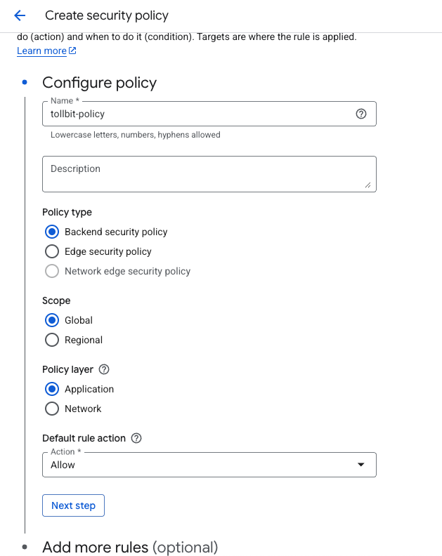 Google Cloud Armor Create Policy