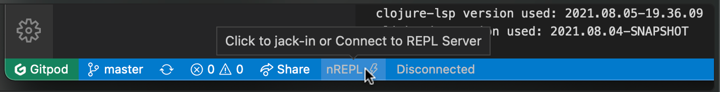 VS Code Statusbar with Clojure REPL button