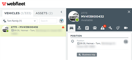 screenshot of vehicle in WEBFLEET UI