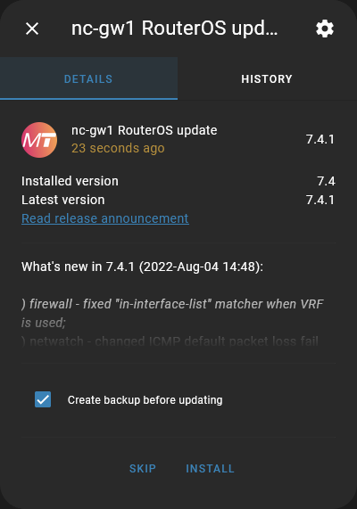 RouterOS update