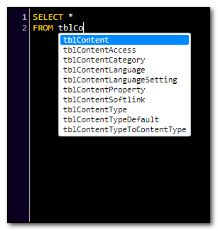 IntelliSense on table name