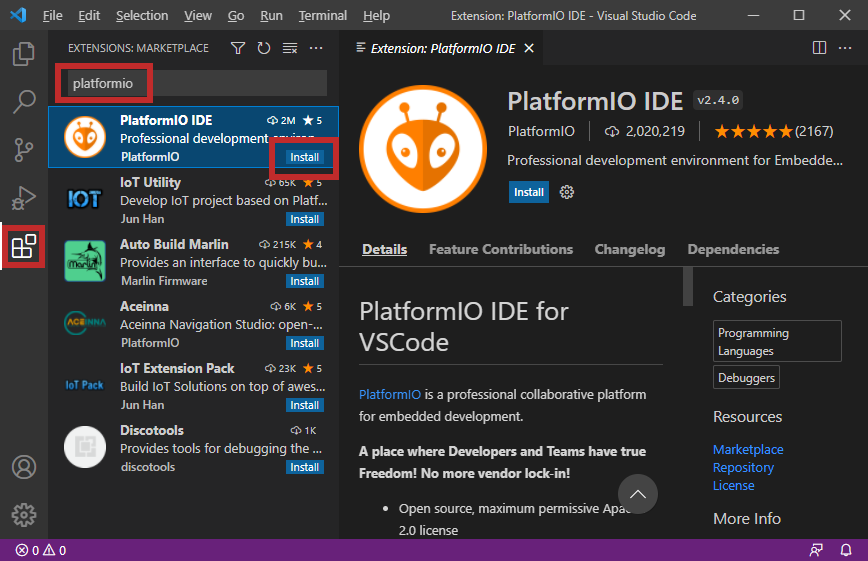 Install PlatformIO IDE