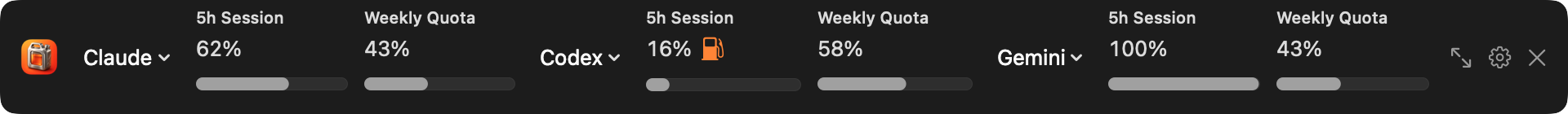 Native compact widget bar, dark