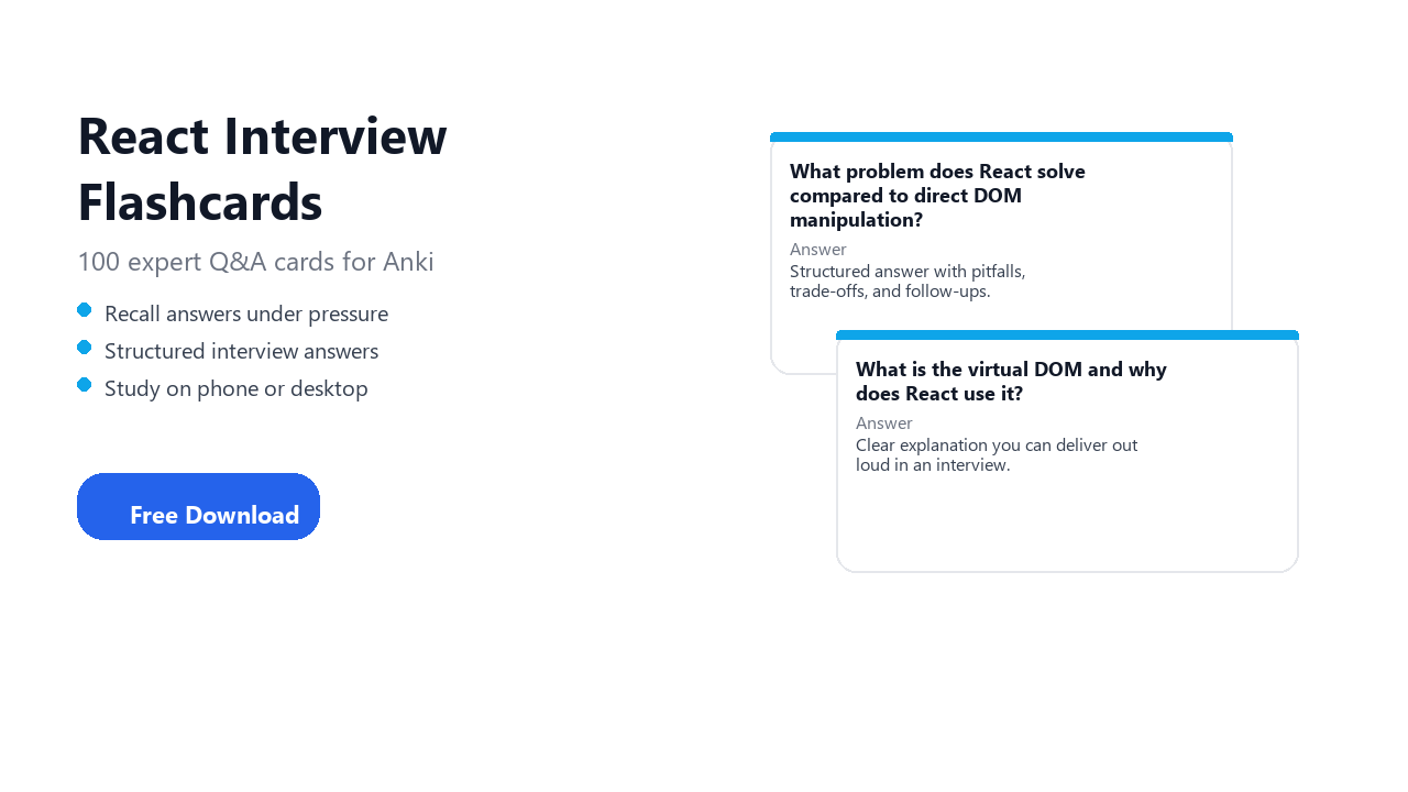 React Interview Flashcards Free