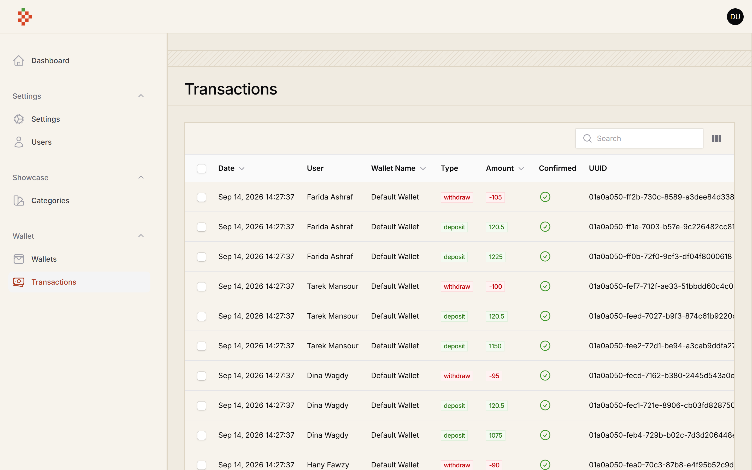 Transactions List