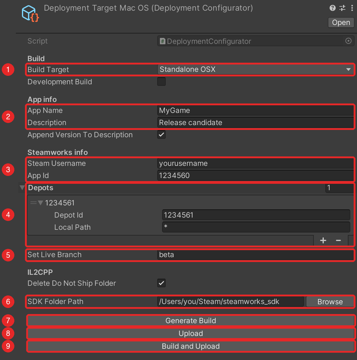macOS deployment target with numbered fields