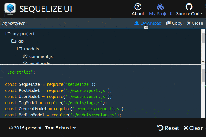 Demo of downloading and running generated Sequelize code