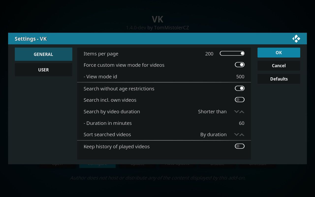 Screenshot 1: Add-on settings