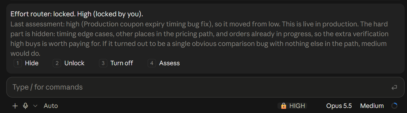 The band in the Desktop app after you locked it at high, with the last assessment and why