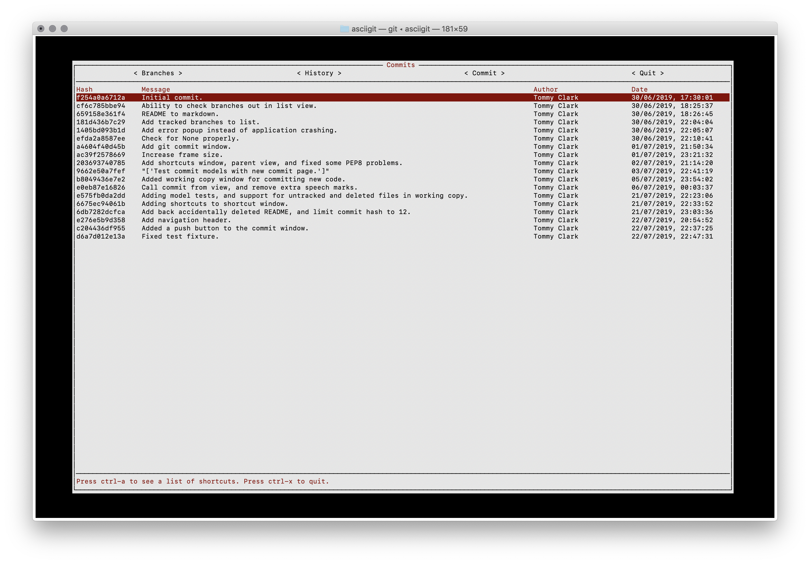 terminal git client commit screenshot